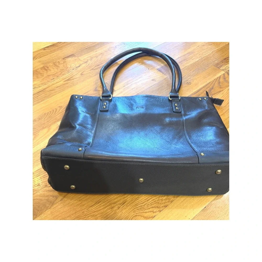 Solo New York Dark Brown Leather Laptop Tote Bag Professional Work Bag Teal
